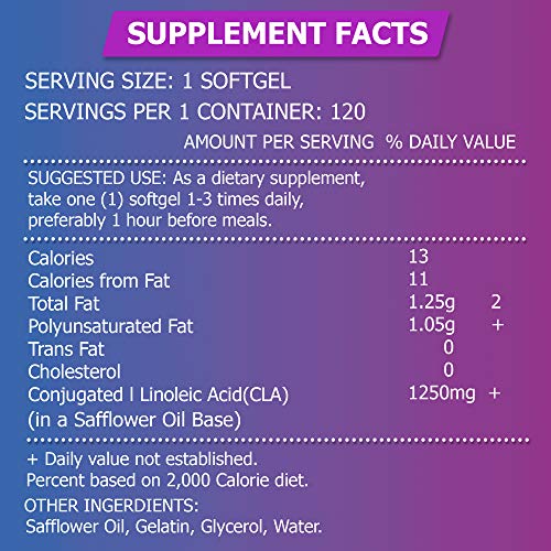 CLA 1250 mg, HighPotency Conjugated Linoleic Acid (120 Softgels
