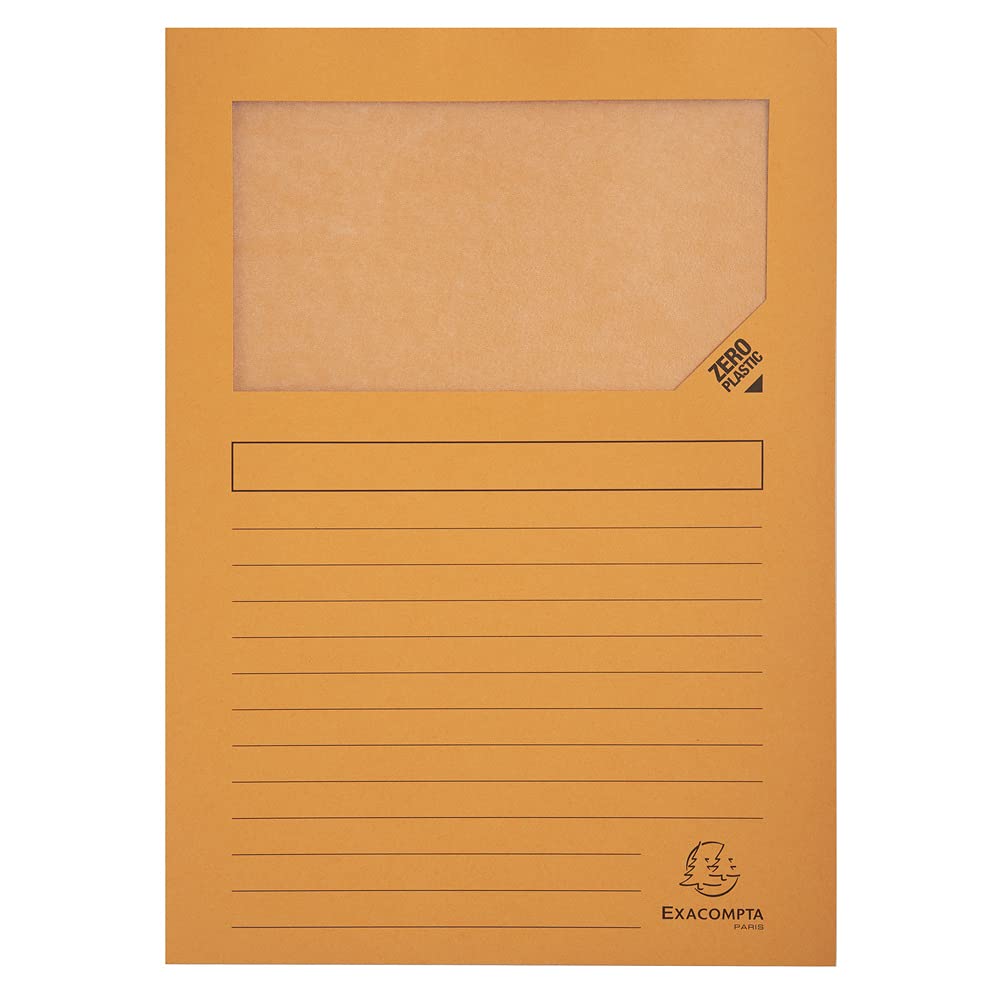Exacompta - Ref 50254E - Forever Collection - Window Folders - 220 x 310mm in Size, Suitable for A4 Documents, 120gsm Recycled Board - Orange (Pack of 25)