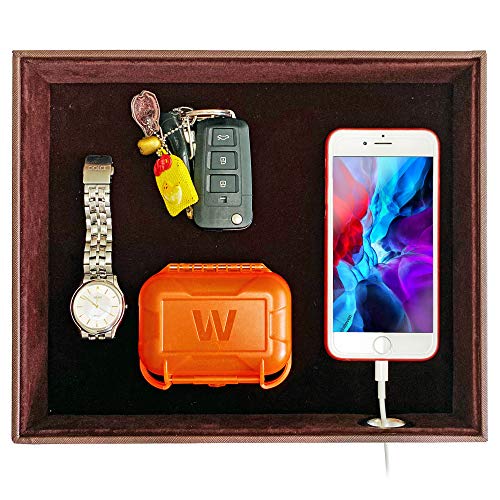 SUKKMORI Valet Tray Table Organizer PU Leather Nightstand Organizer