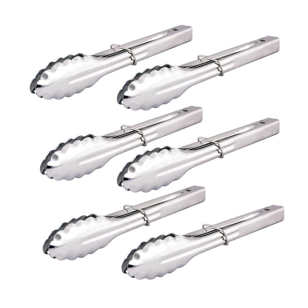 Kosma Set of 6 Pc Stainless Steel Utility Tongs with Lock - 9" | BBQ Tongs