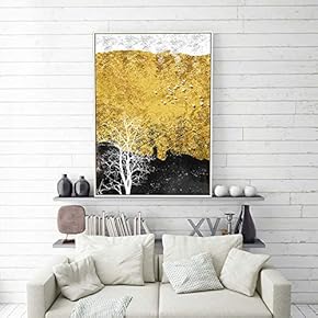 Framed Canvas Home Artwork Decoration Golden Abstract Style Canvas Wall Art for Living Room, Bedroom - 16x24 inches