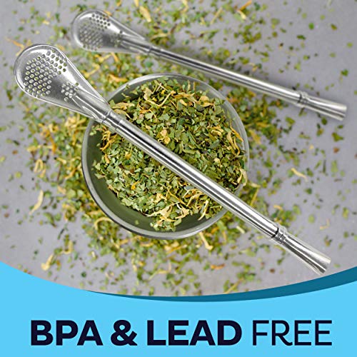 Yerba Mate Bombilla Straw Set of 2 with Cleaning Brush | Reusable Stainless Steel Straws | Bombilla Set for Mate Gourd/Cup | Premium Quality