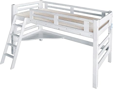 Amazon ミドルタイプ ロフトベッド ベリー ロー 0518 ホワイト 日本製 ロフトベット 快眠ベッド 人気 ベット かわいいベット 子供部屋ベット Bed 組み立て式ベッド テーブル付き ハンガー付き 対応 ベッドフレーム オンライン通販