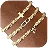 Gold Beaded Bracelets for Women 14K Gold Plated Stretch Ball Bracelet Charm Elastic Bow Cross Bracelet Dainty Stackable Jewelry Christmas Gifts