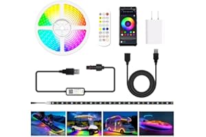 PHOSFERA Smart WS2812B RGB+IC Addressable Led Strip Light, 16.4FT 5V USB Powered Around Snowboard Lights, IP65 Waterproof Dream Color Chasing Boat Lights for Golf Cart, RV, Home, APP/Remote Control, Cuttable