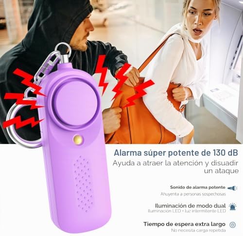 Alarme Pessoal Feminino Safesound Alarme de Segurança Pessoal 130DB Alarme de Segurança com Lâmpada LED Alarme de Porta-chaves aprovado pela Polícia para Crianças, Mulheres e Estudantes Seniores (Roxo)