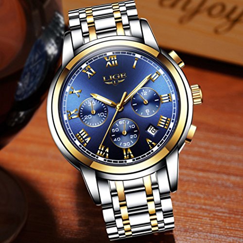 LIGE Men's Quartz Stainless Steel Watch, ColorBl