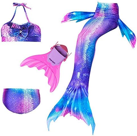 Osmanluer 4PCS Girls Mermaid Tail for Swimming Cosplay Swimmable Mermaid Tail Swimsuit