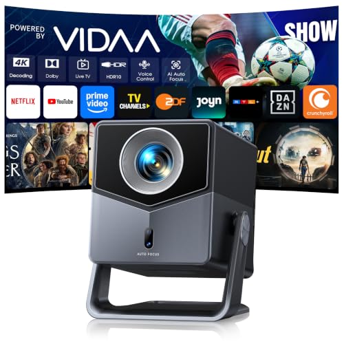 Projector 4K [Fastest VIDAA OS] Compatible with Netflix & Dolby Audio, 1400ANSI 1080P Smart Projector Home Cinema Auto Focus Trapezoidal Correction, WiFi 6 & Bluetooth 5.4, 200° Rotatable Portable
