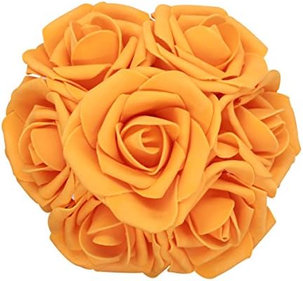 25pcs Artificial Flower，Real Touch Artificial Foam Roses Decoration DIY for Wedding Bridesmaid Bridal Bouquet Centerpieces Party (25, Orange)