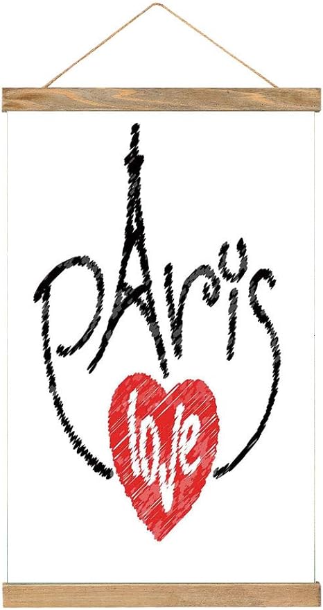 Amazon ポスターハンガー飾るポスター パリ エッフェルタワーシルエットハートイラスト 飾り用 壁画 装飾用品 ズック製 高級 33 X 52 Cm 赤白黒のパリのテーマが大好き アートフレーム ポスター オンライン通販