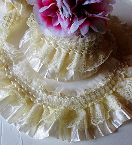 3" Wide Elastic Light Yellow Lace Trim//Double Lace Crafts Sewing Embellishments DIY Decorating Headbands Polyester/Cotton 1Yard