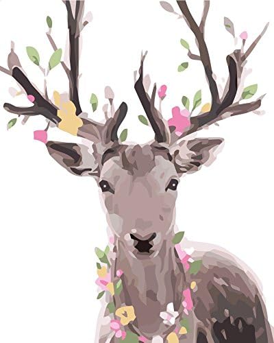 Diy Oil Painting, Adult children's hand painting- Fan flowers deer 16 X 20 inch.