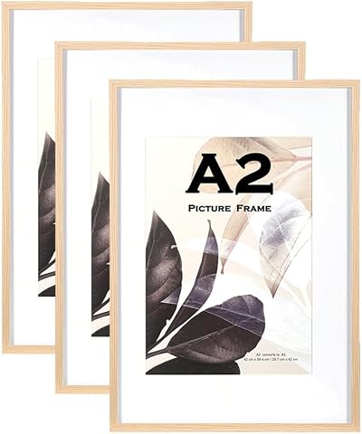 Scholar Tree Natural Wooden Picture Frame Set of 3 A2 with Mat for A3