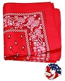 One Dozen Cowboy Bandanas Paisley 22 inch, Red with Hair Scrunchie