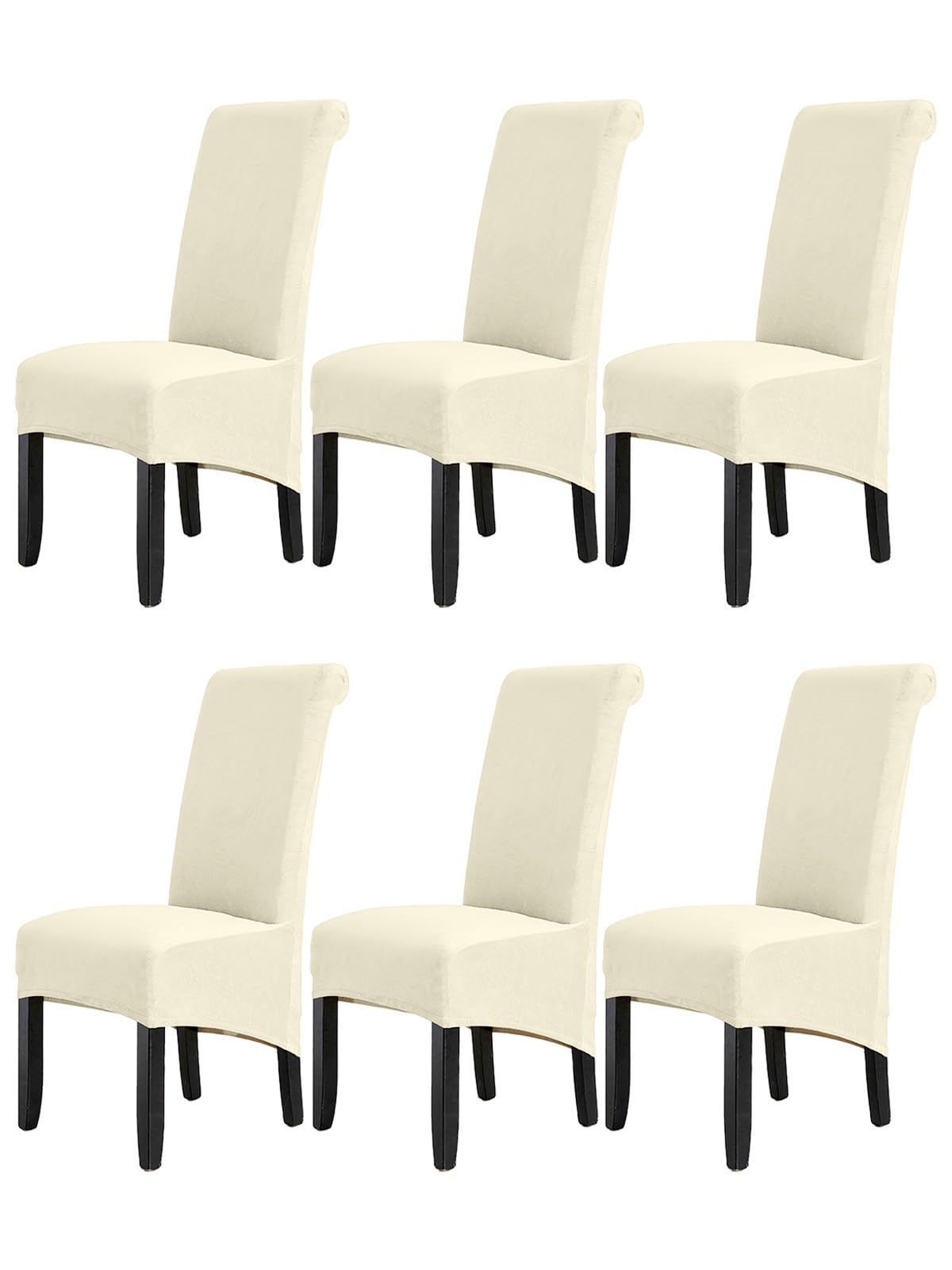 LANSHENG Velvet Dining Chair Covers, Stretch High Back Chair Seat Protector Slipcovers, Washable Removable Kitchen Chair Covers for Dining Room (Beige, Set of 6)