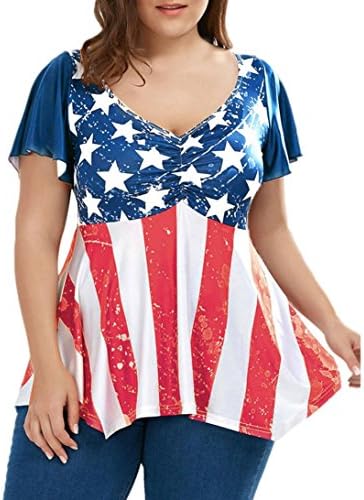 Axchongery Women Shirt National Flag Dress Diagonal Stars and Stripes T-Shirt Apparel (Blue, XL)