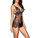 AnloveKiss Women Sexy Lingerie Black Eyelash Lace Chemise Babydoll Nightwear