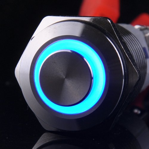 Ulincos Latching Pushbutton Switch U16F2 1NO1NC SPDT ON/OFF Silver Stainless Steel Shell with Blue LED Ring Suitable for 16mm 5/8" Mounting Hole (Blue)
