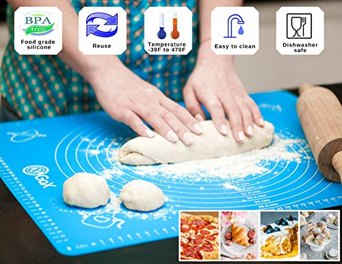 Silicone Baking Mat with Measurements, Dough Rolling, Cooking mat, Heat Resistance, Bread Kneading Board, Reusable, Non stick Pastry mat, Baking Pastry Mat, BPAFree, Blue