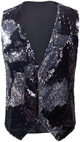 PYJTRL Mens Fashion Double-Sided Two Colors Sequins Waistcoat Vest