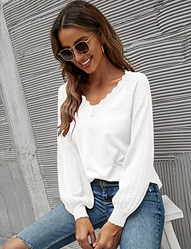 IECCP Women\'s V Neck Balloon Long Sleeve Knit Pullover Lace Patchwork Comfy Knit Blouse Sweater Tops Loose T Shirts