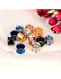 Conjunto de 12 piezas de plugs, túneles, aros, calibradores para oreja, a rosca, de acero inoxidable y coloridos, de Longbeauty