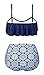 Angerella Swimsuits For Women Ruffled Top Swimwear High Waisted Bikini,US 10-12=Tag Size 2XL,Navy