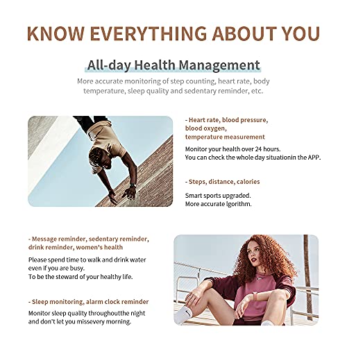 Smart Watch for Android Phones and iOS Phones, IP68 Swimming Waterproof Smartwatch, Fitness Tracker for Heart Health, Body Temperature, Blood Pressure, Blood Oxygen, Support 16 Sports Modes, Black