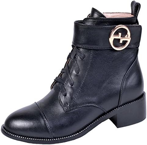 YOUDIFU Women Boots Military Genuine Leather Shoes Black Size 8.5