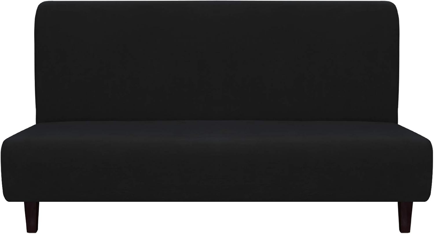 Slipcovers - Easy-Going Fleece Stretch Sofa Slipcover Spandex Anti-Slip Soft Couch Sofa Cover, Armless Washable Furniture Protector with Elastic Bottom for Kids, Pets(Futon, Black)