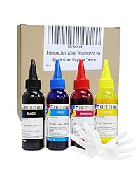Impresoras Jack 400 ml tinta de sublimación para impresoras de inyección de tinta C68 C88 C88 + WF7610 WF7010 WF7710 WF7110 WF3640 WF3610 WF3540 transferencia de calor en tazas, platos, camisas de poliéster, fundas de teléfono, etc., Negro, Cian, Amarillo