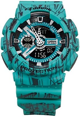 FODONG Mens Sport Watch Dual Display Time Water Resistant Sports Watch Multifunction Casual LED Electronic Wristwatches with Silicone Band Back Light Alarm Blue