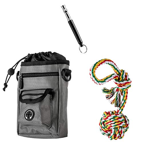 CHEERING PET Dog Agility Training Kit - 29 Piece Obstacle Course with 58.5" Long Tunnel, Adjustable Hurdles, Poles, Whistle, Rope Toy, Treat Bag - Pet Outdoor Play Equipment with Carrying Case