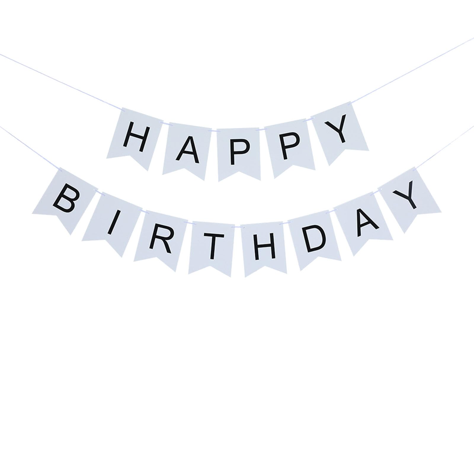 GLASNES White Happy Birthday Banner Black and White Swallowtail Flag Happy Birthday Sign Baby Shower Birthday Party Decorations