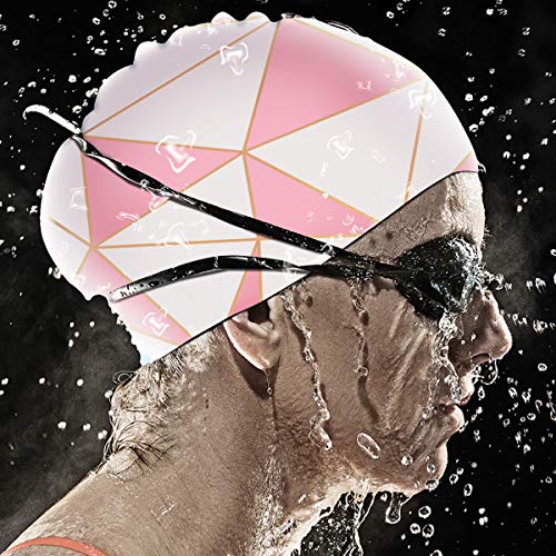 WAVEYU Silicone Swim Cap for Women, Waterproof Long Hair Swimming Caps Cute Printed Swim Caps for Braids and Dreadlocks