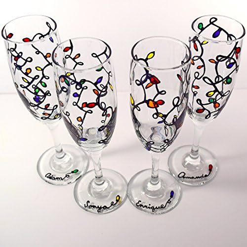 Christmas Lights Champagne Flutes - Hand Painted Glasses - Personalized Glasses - Set of 2 or 4