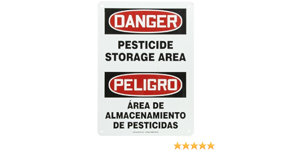 Accuform Signs Sbmcaw109Va Aluminum Spanish Bilingual Sign, Legend "Danger Pesticide Storage Area/Peligro Area De Almacenamiento De Pesticidas", 14" Length X 10" Width X 0.040" Thickness, Red/Black On White (846642005788)