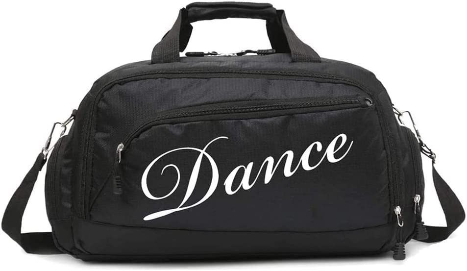 Kids Girls Duffle Bag for Ballet Dance,Practice,Sports, Cheerleading,Gymnastics,Weekend,Overnight Short Trip,Carry-On Size (Black)