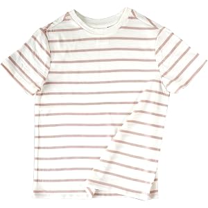 Girls Boys Striped Short Sleeve T Shirts - Merino Wool Summer Tops, Moisture Wicking Skin-Friendly Casual Crewneck Tees