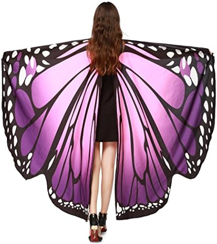 AIMIJ Butterfly Costume, Women Girl Butterfly Wings Shawl Pixie Poncho Costume Carnival Costumes Accessory (Purple, 66" x 53")