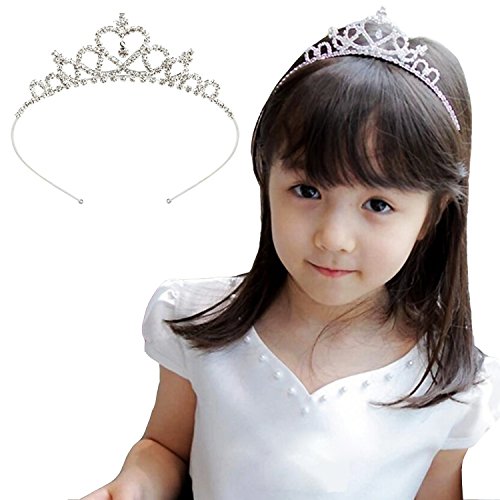 Acecharming Girls Crystal Tiara Crown Headband for Flower Bridesmaid (Silver)