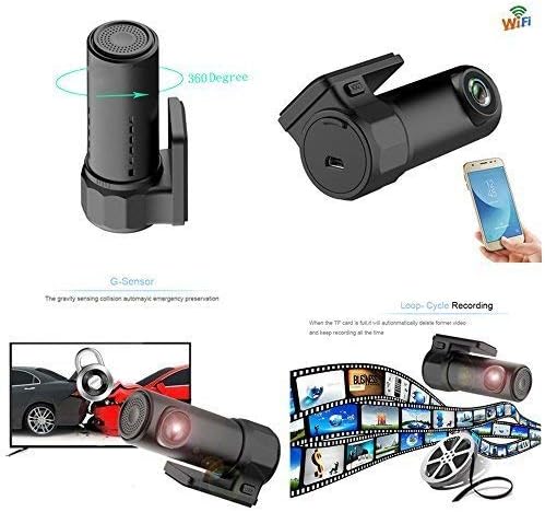 Businda Dash Cam WiFi 1080p, 360 Degree Max Turning 170 Degree Wide Angle Lens WDR G Sensor Car Driving Recorder Loop Recording