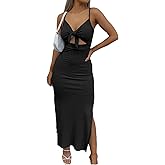 LYANER Women's Tie Knot Cut Out Side Split Hem Sleeveless Knit Bodycon Maxi Dress