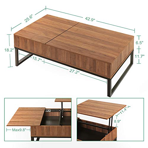 WLIVE Wood Lift Top Coffee Table with Hidden Storage Compartment, Side