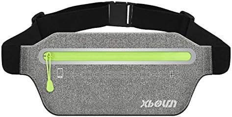 Xboun Upgrade Running Belt, Fanny Pack Sport Waist Belt Headphone Hole, Waist Pack Bag with 2 Zipped Pocket to Hold Cell Phones up to 6.0 Inch Fits for Traveling Hiking and Other Outdoors