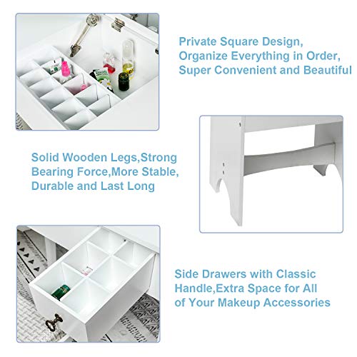 BAHOM Vanity Makeup Table Set with Mirror and Stool, Dressing Table for Girls/Women, Bedroom, White