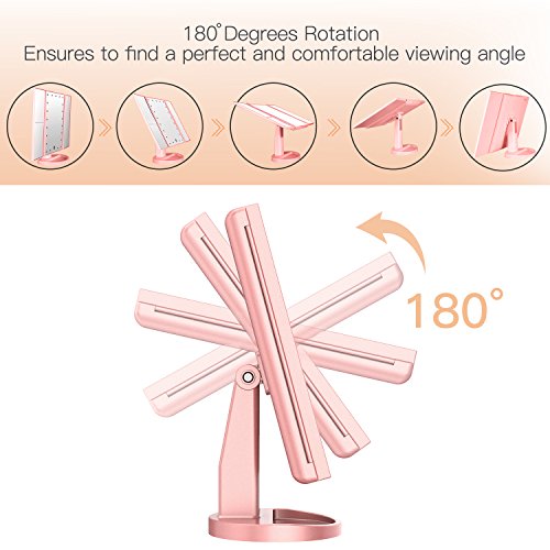 BESTOPE Makeup Vanity Mirror with 3x/2x Magnification,Trifold Mirror with 21 Led Lights,Touch Screen, 180° Adjustable Rotation,Dual Power Supply, Countertop Cosmetic Mirror (Pink Gold)