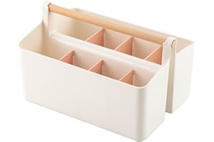 Vidifor Large Plastic Portable Caddy with Handle, Storage Organizer Bin with Adjustable Dividers for Art Supplies, Crafts, Colored Pencils, Makeup Desk
