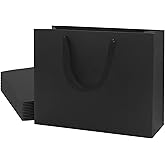 FISHLONO Black Gift Bags With Handles, 12.6x4.5x10 Inch Medium Large Gift Bags Bulk, Black Kraft Paper Bags for Wedding Shopping Party Birthday Business Baby Shower (20)